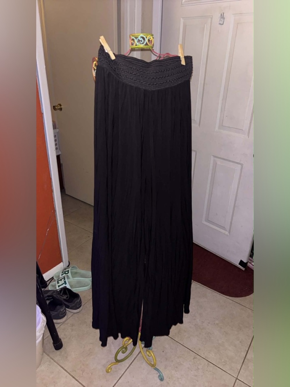 Black Women’s Maxi Skirt with Smocked Waist